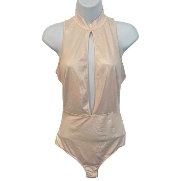 Bear Dance Metallic Pink Sleeveless Bodysuit Cut Out Front Women’s Size Small - Picture 1 of 9